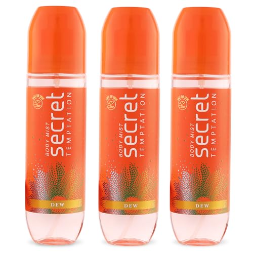 Secret Temptation Dew Body Mist Perfume for Women, Pack of 3 (135ml each)|No Gas Deo with Long-Lasting Fragrance|Dermatologically Tested & Safe on Skin|Vanilla Body Mist
