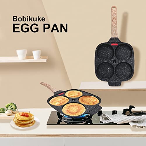 Bobikuke Egg Pan, 4 Cup Nonstick Omelette Pan with Lid - Black, 8.3 Inches