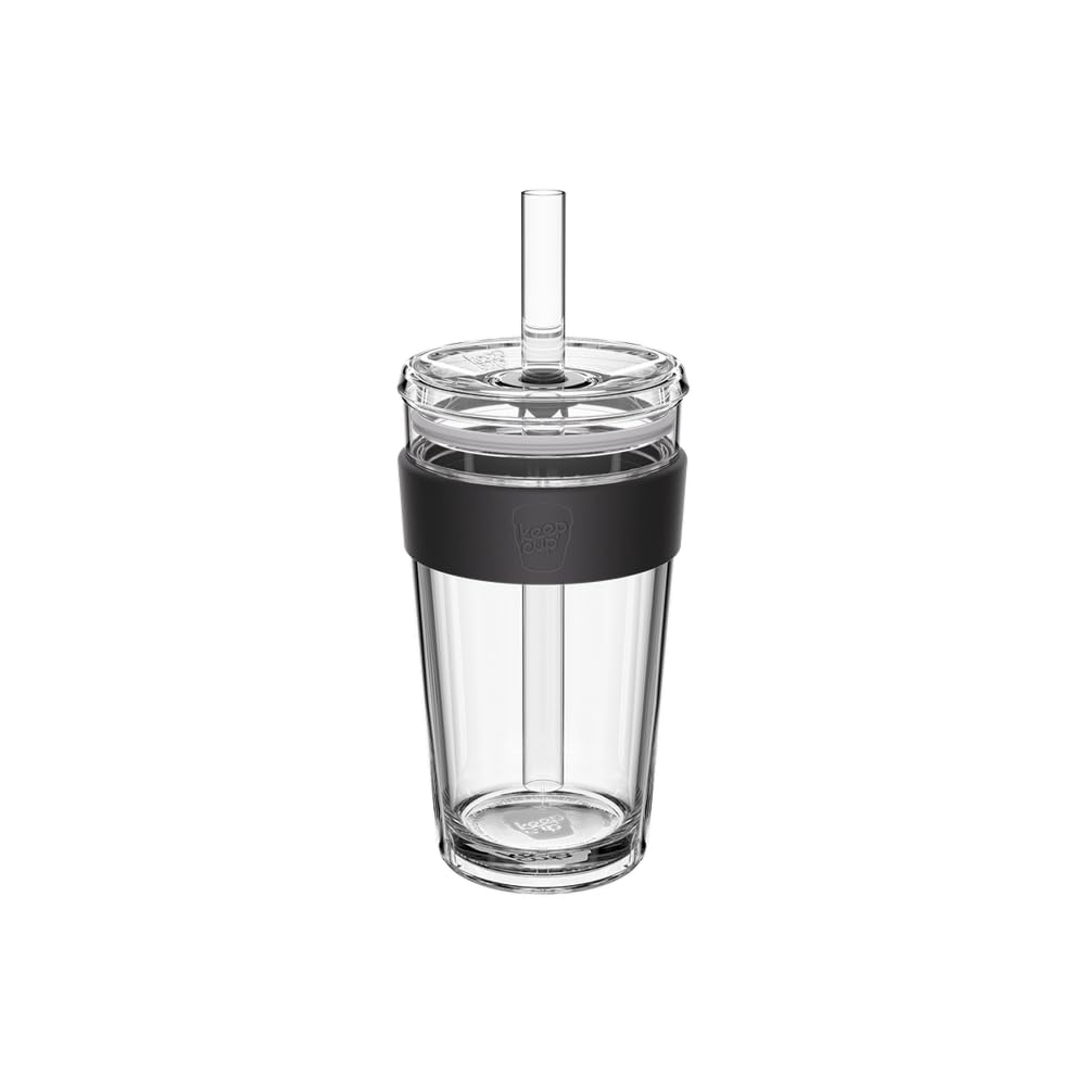 KeepCup Longplay Cold Cup – Bicchiere In Vetro A Doppia Parete 454 Ml Con Coperchio E Cannuccia, Gesso