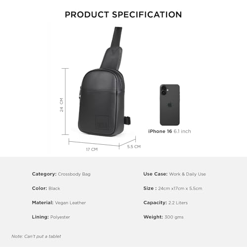 Image of COUNSELOR Sling Bag for Men, Vegan Leather Crossbody Chest Bag, One Shoulder Side Bag, Adjustable Strap, Zipper Closure, Multiple Compartment, Lightweight Stylish Bag for Daily Commute, KIRO