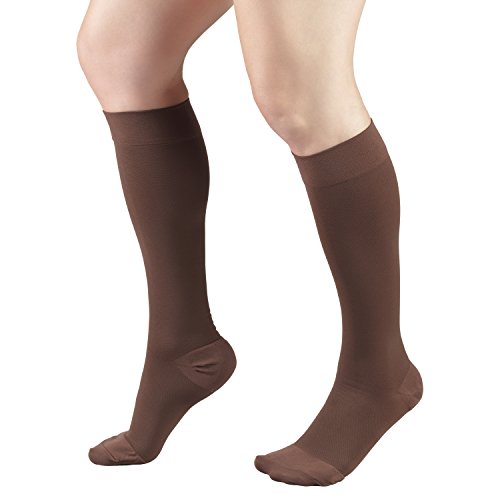 Image of Truform 20-30 mmHg Compression Stockings for Men and Women, Knee High Length, Closed Toe, Brown, Medium (8865BN-M)
