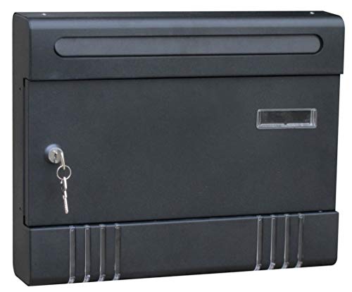 Buzón de color gris antracita, diseño horizontal, fino, modelo Condominio, de 36,6 x 6,5 x 29 cm