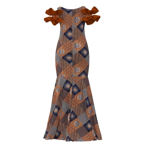 Image of iooiooi Womens Elegant Ankara Maxi Mermaid Dress Lace Decorated African Gowns