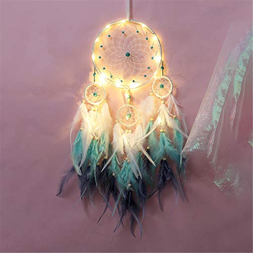 RAILONCH Dreamcatcher, atrapasueños de plumas con luz LED, hecho a mano Dream Catcher para la decoración de la habitación de los niños y para colgar en la pared (con cadena de luces LED) Cover
