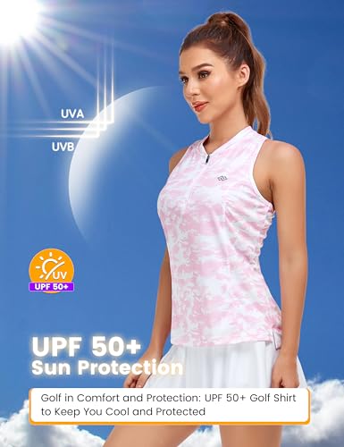 MoFiz Women's Golf Tennis Polo Shirt Sleeveless 1/4 Zip Collarless Racerback Pickleball Tank Tops Quick Dry Athletic T-Shirt3