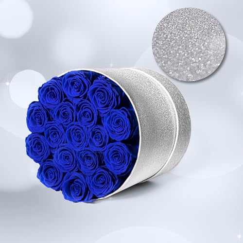 17 Blue Flowers in Glitter Box, Birthday Gifts for Women, Preserved Flowers, Mothers Day Roses Gift for Mom