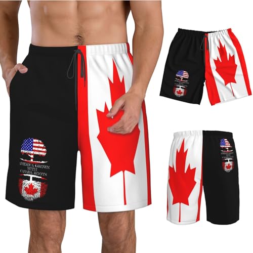 Canada Flag Men's Swim Trunks Beach Shorts Drawstring Quick Dry Running Shorts with Pockets