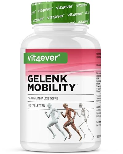 Gelenk Mobility - 180 Tabletten - Hochdosiert mit 7 aktiven Inhaltsstoffe: Glucosamine + Chondrotin + MSM + Hyaluronsäure + Kollagen + Vitamin C + Schwarzer Pfeffer Extrakt