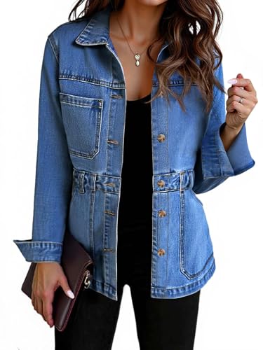 Tankaneo Denim Jacket for Women Distressed Jean Jacket Button Down Oversized Shacket with Pockets 2025