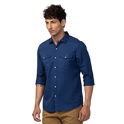Image of Spykar Men's Slim Fit N /A Full Sleeve Solid Casual Shirts