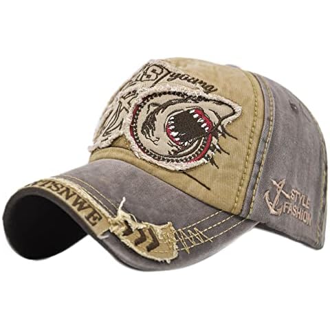 YULOONG Vintage Baseball Cap Denim Embroidered Shark Trucker Hat Retro Frayed Edge Sunhat 100% Cotton Outdoor Cap Unisex A Cover