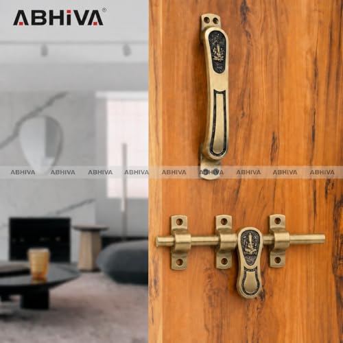 Image of Complete Aluminium Single Door Fitting Hardware Set (Antique Finish; 10-Inch) - Ganesh Design Kit (Aldrop; Latch; Handles; Tower Bolt & Stopper)