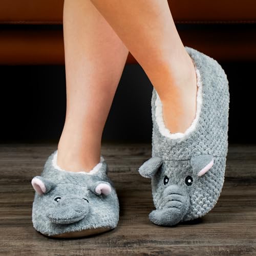 Image of Cozylook Cute Animal Slippers for Women and Kids Fuzzy Non Slip Soft Sole | Warm plush lining, gripper dots, playful animal details, machine wash cold, toddlers teens and adult women, indoor use