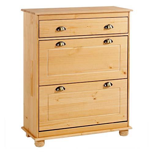 IDIMEX Meuble à Chaussures Colmar Armoire Rangement avec 2 abattants et 1 tiroir, en pin Massif Finition cirée