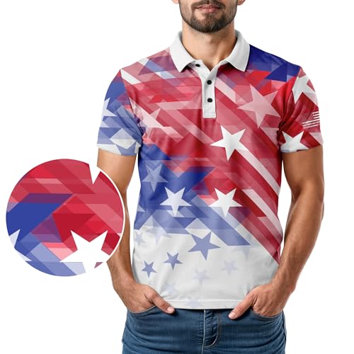 Image of Patriotic USA Golf Polo Shirt - Men's Performance Short Sleeve Moisture Quick Dry Fit Athletic Veteran UPF Stretch Casual Fun