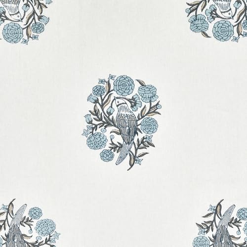 Image of DE CAMA Since 1997 | 100% Cotton 300 TC Premium King Size Bedsheet for Double Bed (90 x 108 Inch) with 2 Pillow Covers Set (17 x 27 Inch) Designer Printed Bedsheet Set - Birds of Wings Blue