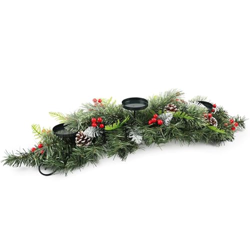 Christmas Candle Holder with Candle Trays, Pine Needles, Cones, Strings