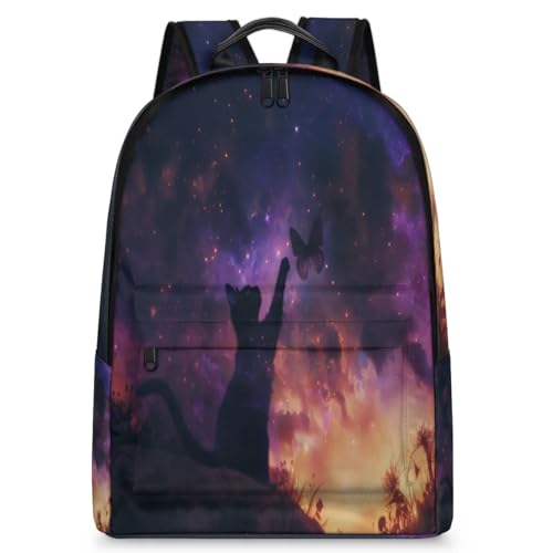 Sac à dos pour enfants et adultes motif chat noir galaxie