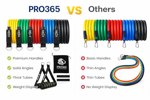 Image of PRO365 Premium Resistance Bands | Visible 100 Lbs Adjustable | Full Set | Thickened Door Anchor | Soft Cushioned Handles | Ankle Straps | Carry Bag | Instruction Manual | 6 Months Warranty