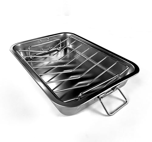 VBOYL 16' Premium Stainless Steel Roaster Pan Set with Baking & V-Shaped Racks - Heavy Duty, Healthy...
