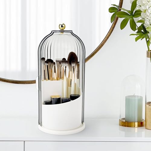 Image of Toothbrush Holder with Lid Bathroom Organizer Countertop, Rotating 3 Slots Electric Tooth Brush Toothpaste Holder Bathroom Counter Stand Sink Organizer Caddy for Vanity Makeup Brushes (Clear)