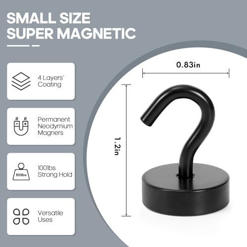 Image of Neosmuk Magnetic Hooks Steel Tube Design for Cruise,40lb+ Black,10 Pack | Cruise Ship Essentials,Heavy Duty Magnett Hooks for Cabins, Refrigerator, Grill, Hanging, and Travel Extra Strong Must-Haves