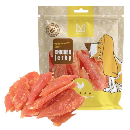 MERSJO Dog Treats - 88% Alto Contenuto di Carne, Senza Additivi, Senza Cereali e Zuccheri, Integratore Quotidiano per Cani, Masticare Naturale, Petto di Pollo Morbido, 500g
