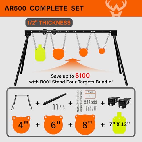 Image of Highwild Expandable AR500 Steel Targets System 1 /2 inch Thick Steel Shooting Targets with Stand and Extension Brackets, All Parts Replaceable Separately