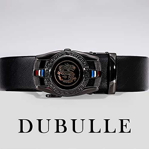 Image of Dubulle Designer Men's Belts, Ratchet Leather Sliding Buckle Dress Belt | 1 3 /8 inch(3.5cm) Genuine Leather Adjustable Strap, Automatic Ratcheting Buckles, Gift‑Boxed, Trim to Fit, for Business Casual