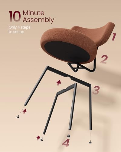 Image of VASAGLE Boucle Dining Chairs Set of 4, Upholstered Kitchen Dining Room Chairs with Curved Backrest and Steel Frame, Modern Mid Century, Round, for Vanity, Living Room, Coffee Brown UKDC110K01-2J