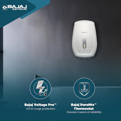 Image of Bajaj Shield Series Aerono 3L 4.5KW Instant Water Heater /Geyser For Home | Non-Stick Heating Element | Withstand 6 Bar Pressure | Shock Resistant | Withstand 4.5KV Surge Voltage | 3-Yr Warranty【White】