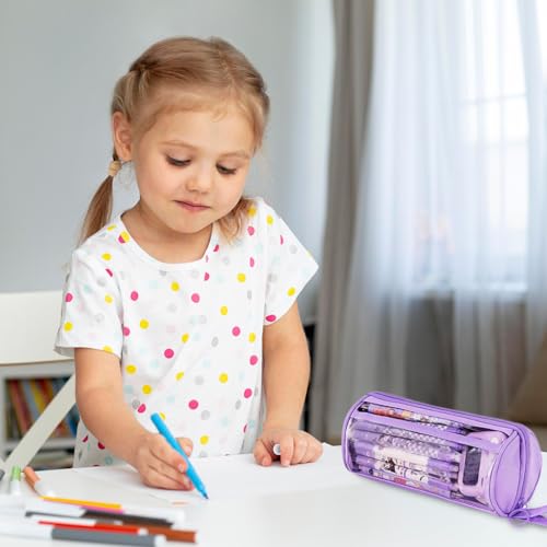 Image of Zibuyu Cylindrical Pencil Case, Oxford PVC Toiletry Pouch, Waterproof Zippe