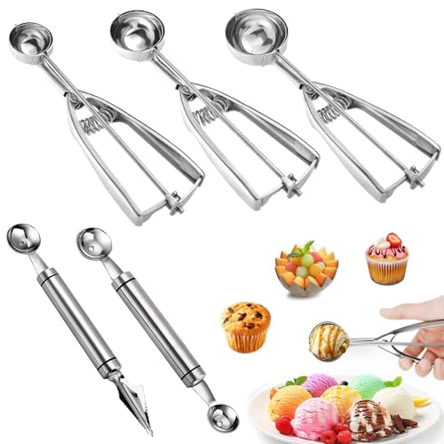 HEKOBAG Set 5 Porzionatori Gelato Acciaio Inox (4/5/6 cm)
