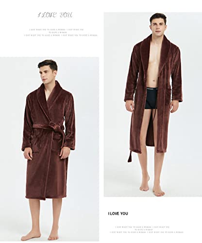 Men's Full Length Fleece Nightgown Shawl Collar Long Bathrobe Mens Thickened Robe Sleepwear4
