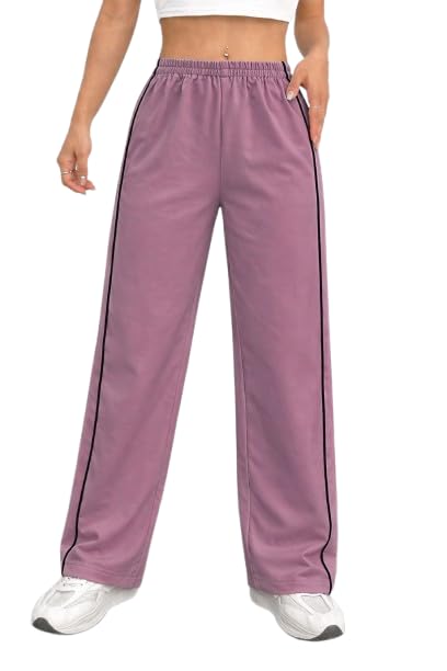 Women Loose Fit Track Pants High Waist Wide Leg Casual Trousers Elastic Waist Soft Fabric Comfortable for Gym Yoga Travel Lounge Stylish Bottom Wear-image-19