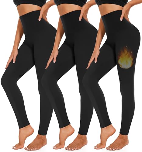 3 Pack Fleece Lined Leggings Women High Waisted Warm Winter Yoga Pants for Women Thermal Running...