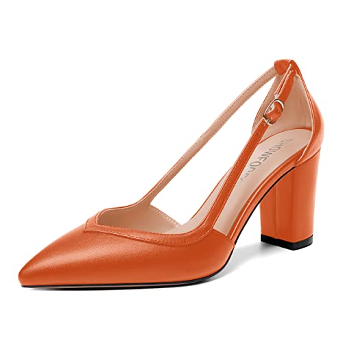 SHOWFOREST Womens Wedding Dress Matte Slip On Pointed Toe Solid Block High Heel Pumps Shoes 3.3 Inch