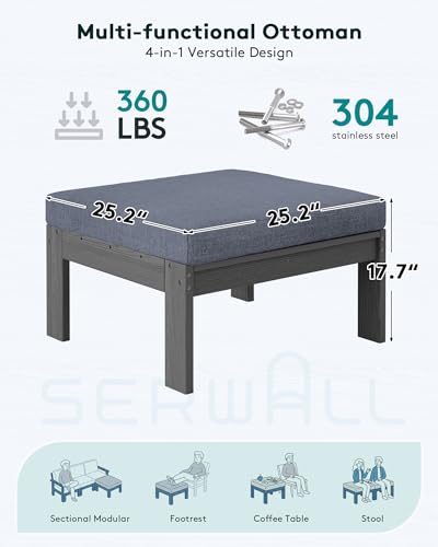 Image of SERWALL HDPE Outdoor Ottoman with Cushions