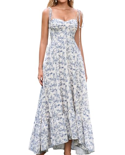 Image of GLNEGE Women's Summer Corset Wedding Guest Maxi Dress Spaghetti Strap Ruffle Formal Dresses Flowy A Line Tea Party Sundress