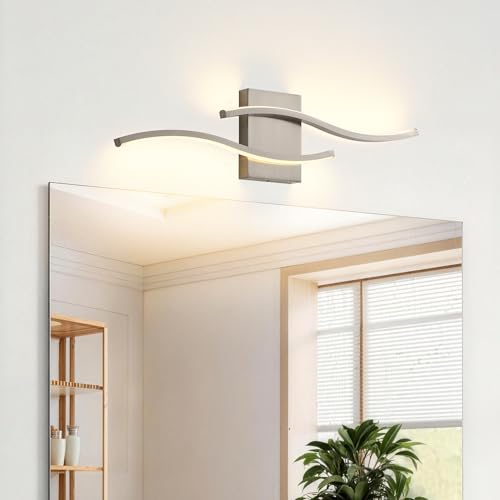 Image of KARTOOSH Hardwired Brushed Nickel Vanity Lights for Bathroom | 1 Pack 23.6 in LED Vanity Light, 3CCT Dimmable, Waterproof Rustproof, Hardwired Wall Mount for Bathroom Mirror Sides