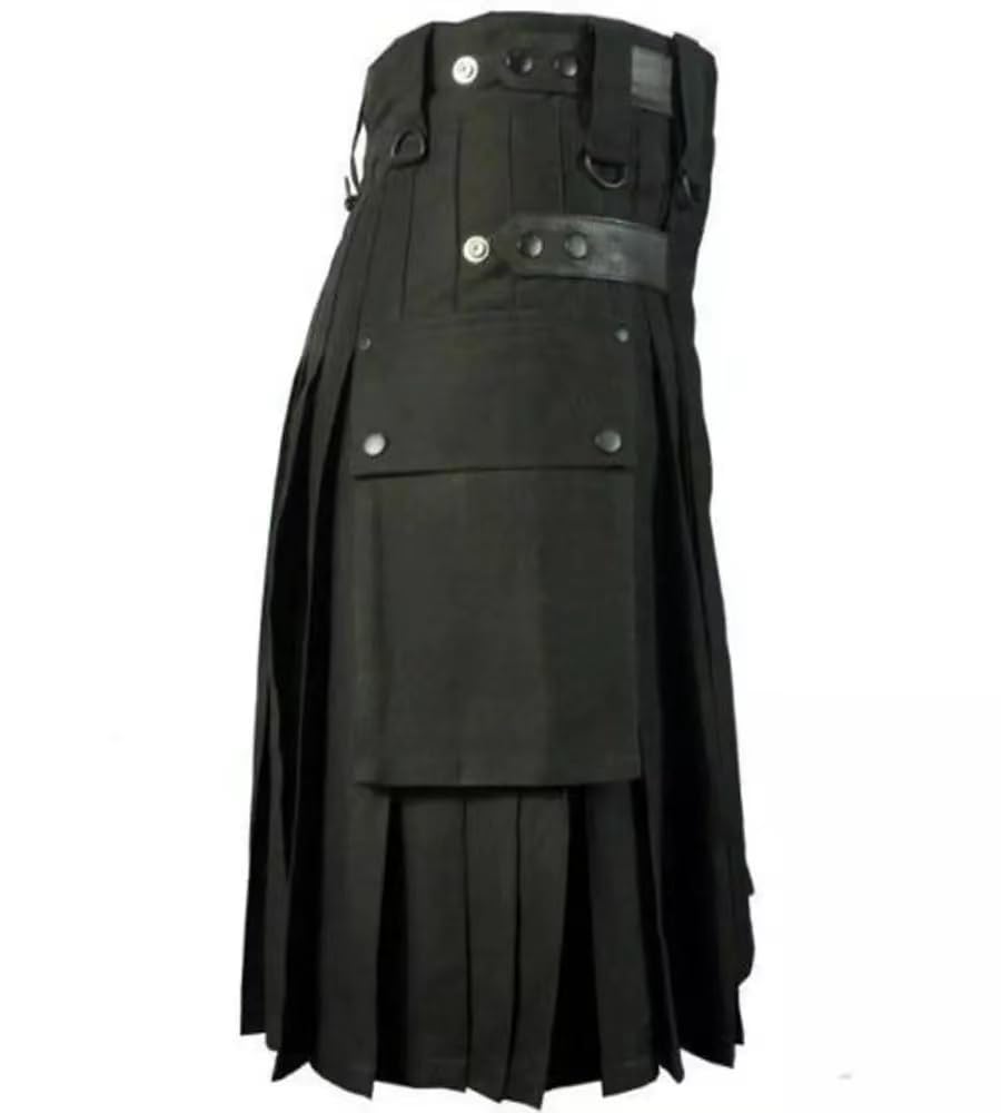 BaronHong Tartan Utility Kilts for Men Tartan Kilt avec Bretelles et Grandes Poches Cargo