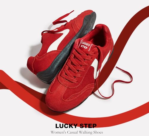 LUCKY STEP Women's Casual Walking Shoes Lifestyle Lightweight Suede Classic Non Slip Trendy Cute Comfortable Running Retro Lace-up Fashion Sneakers4