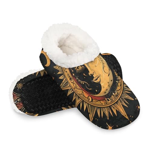 Slippers for Women Ethnic Sun Moon Warm Soft Cozy Warm House Slipper With Fuzzy Closed Back Anti-Slip Memory Foam Non Slip Sole for Indoor Bedroom Winter Ladies Shoes Medium 7-8