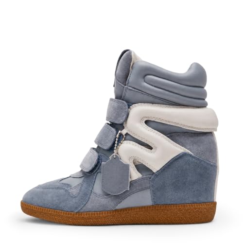 Image of Dsevht Hidden Wedge Sneakers for Women High Top Fashion Sneaker Suede High Heel Platform Tennis Triple Strappy Band Casual Vintage Dressy Comfy Campus Trendy Retro Sneaker