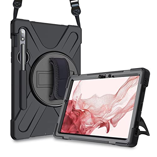 ProCase Galaxy Tab S8 2022 / Tab S7 2020 11 Inch Case (SM-X700/706/T870/T875) with S Pen Holder, Rugged Heavy Duty Shockproof Rotating Kickstand Protective Cover for Galaxy Tab S8 S7 11" -Black