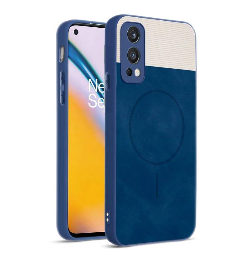 Image of Bintage CASE Mac Safe Design Hard Light Weight Back Case | Soft Border Camera Protect | Dual PU Leather Finish Back Cover Compatible for OnePlus Nord 2 5G - White & Blue
