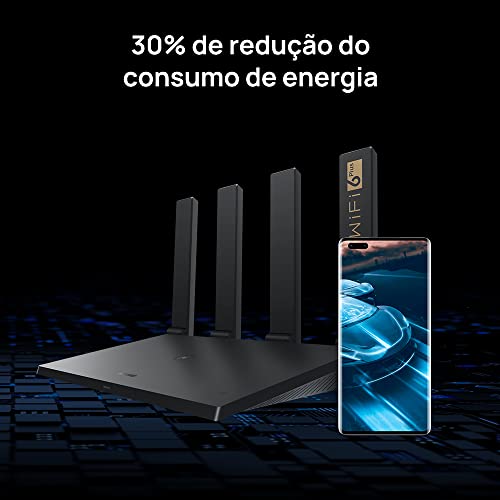 Roteador HUAWEI AX3 Pro Preto, WS7206, até 3000mbps de velocidade, WiFi 6, função mesh, toque para conectar e controle parentalal glide