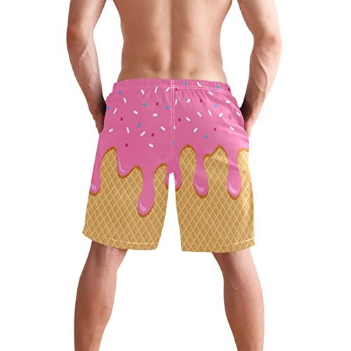 Men's Swim Trunk,Pink Ice Cream Beach Shorts Quick Dry Casual Polyester Swim Shorts with Pockets Medium3