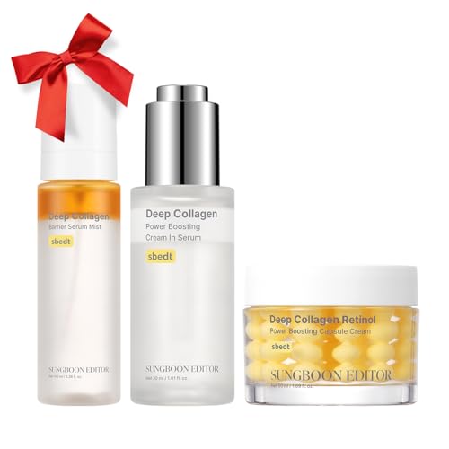 SUNGBOON EDITOR Holiday Glow Mist Set, Deep Collagen Mist, Surface Line & Texture Care Serum & Retinol Capsule Cream, Gift Set