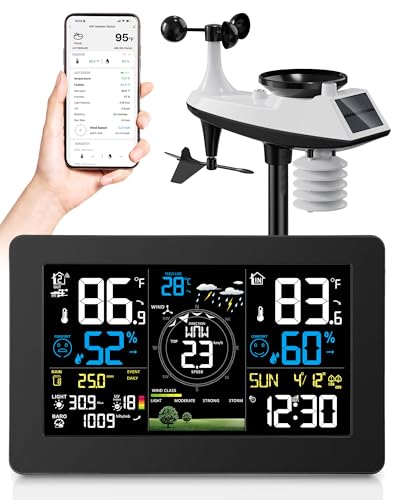 Zivron WiFi Weather Station Wireless Indoor Outdoor, Thermometer with Rain Gauge and Wind Speed/Direction, Large Display for Weather Forecast, Temperature, Humidity, Clock, Alarm, UV, Air Pressure